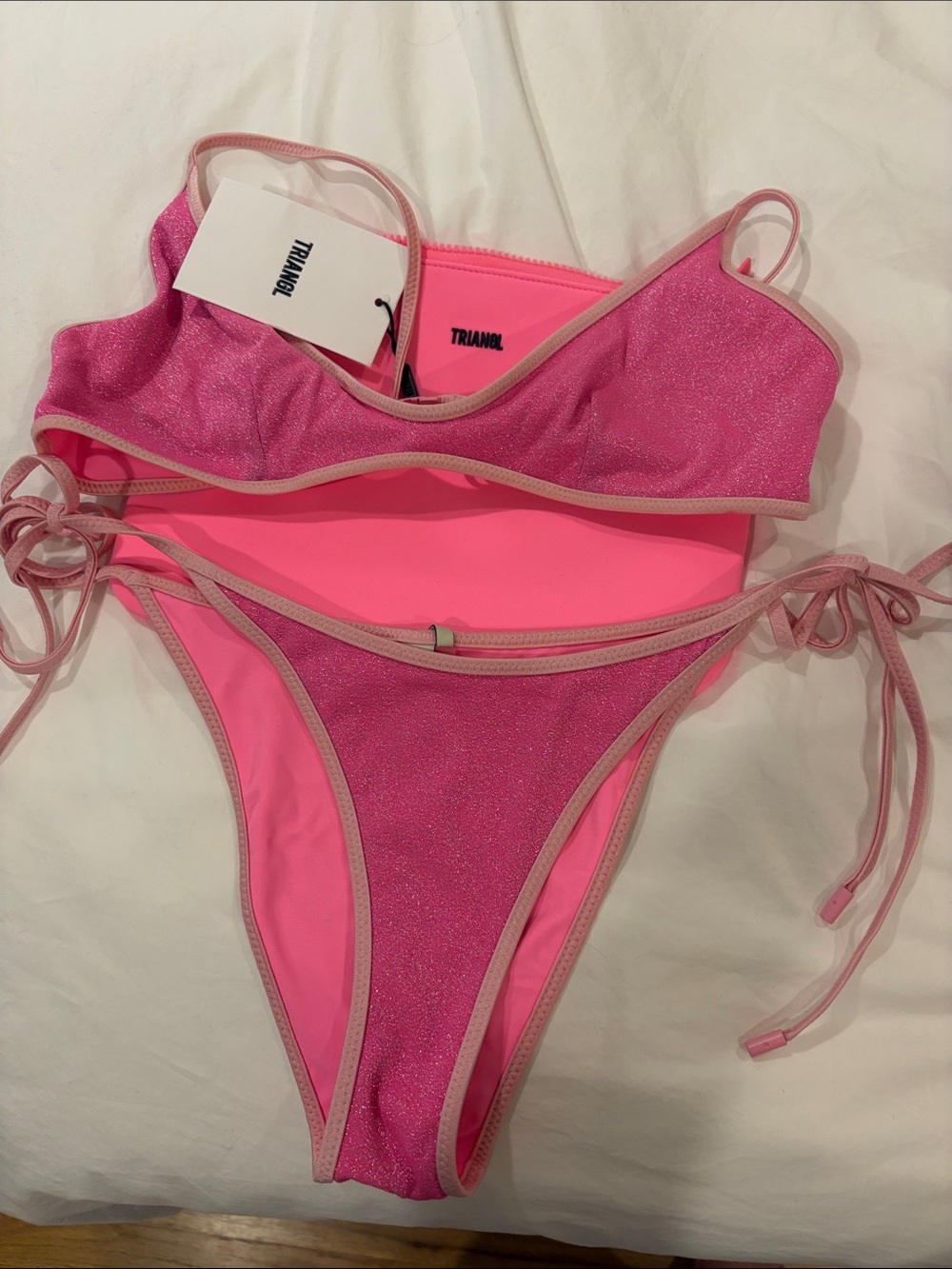 triangl swimwear Shimmer Hot Pink Tie-Side Bikini